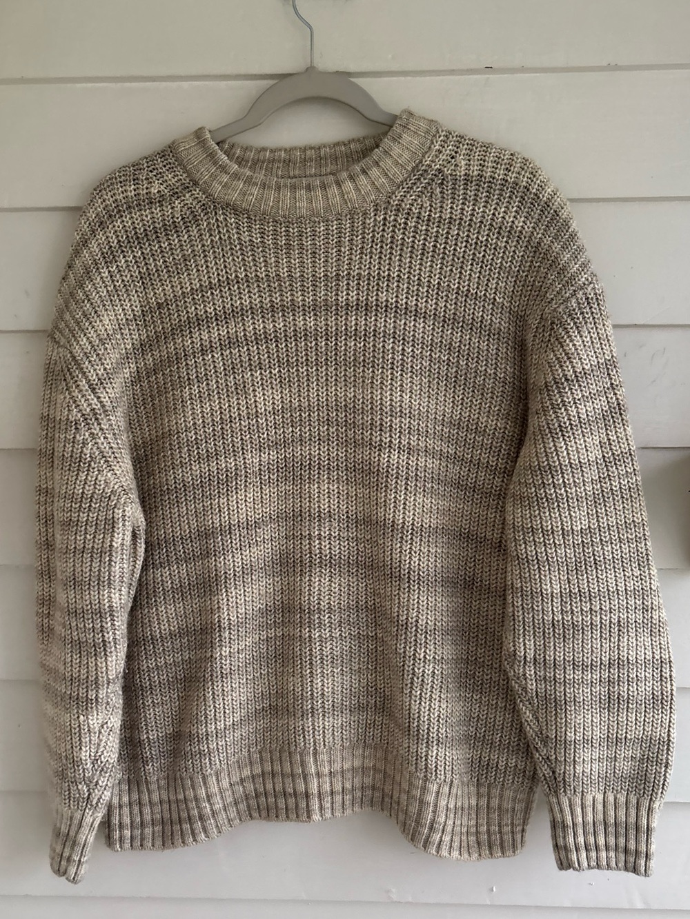 H&M Light Beige Melange Relaxed Fit Women's Crewneck Cable-Knit Sweater Size L